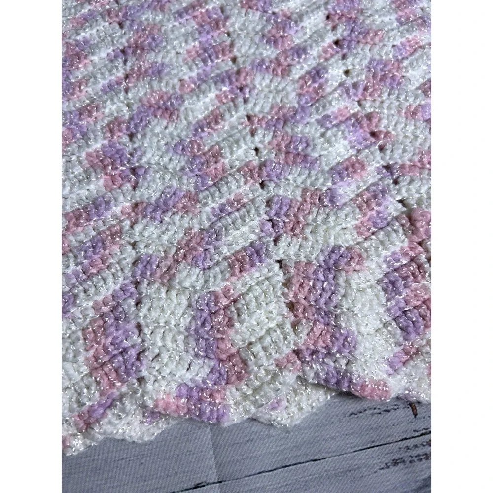 Handmade Crochet Baby Blanket 38x30 Pink Purple White Chevron Zig Zag Soft